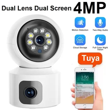 4MP 2K Tuya Smart Gyvenimo WiFi Kamera, Dual Lens Dvigubas Ekranas Judesio Aptikimo Signalizacijos Žmogaus Auto Belaidės Stebėjimo Kameros Kūdikio stebėjimo