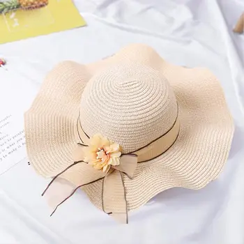 Bucket Hat Stilingas, Plonas Gėlių Dekoras Lauko Kelionių Paplūdimio Saulės Kibiro Kepurę Kostiumų Priedai Šiaudų Skrybėlę Vasaros Skrybėlę