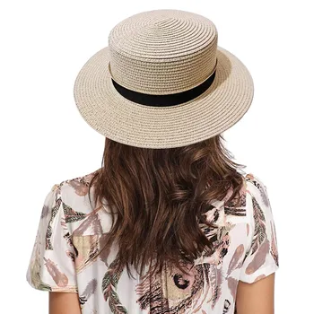 Mados rankomis austus Dryžuotas Flat Top Skrybėlės Vasaros Panama Kelionės skėtį nuo saulės, Didelis Kraštų Šiaudų Skrybėlę Moterų Prekės Tendencija Paplūdimio Kibirą Bžūp